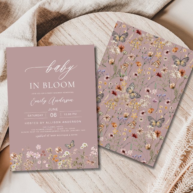 Invitación Bebé de flores silvestres rosadas en el Baby Showe (Subido por el creador)