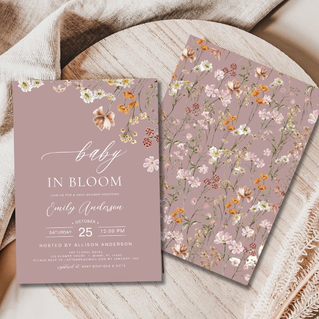 Invitación Bebé de flores silvestres rosadas en el Baby Showe (Subido por el creador)