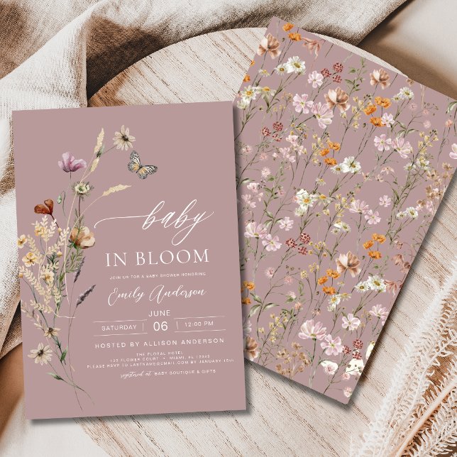 Invitación Bebé de flores silvestres rosadas en el Baby Showe (Subido por el creador)