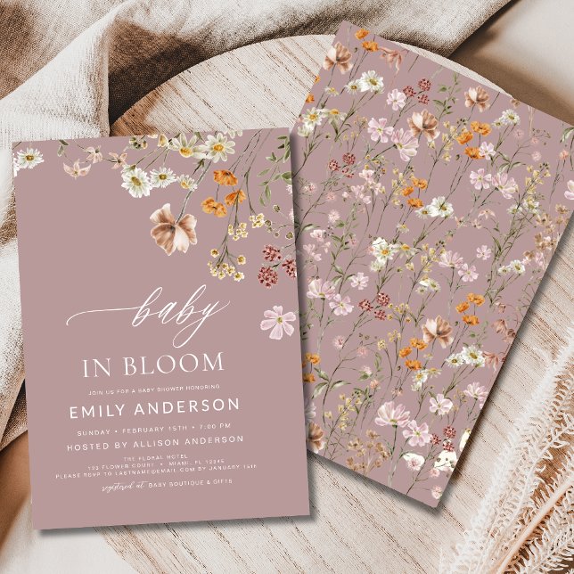 Invitación Bebé de flores silvestres rosadas en el Baby Showe (Subido por el creador)