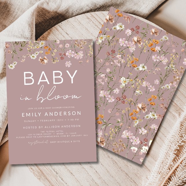 Invitación Bebé de flores silvestres rosadas en el Baby Showe (Subido por el creador)