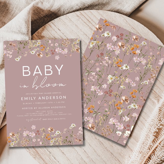Invitación Bebé de flores silvestres rosadas en el Baby Showe (Subido por el creador)