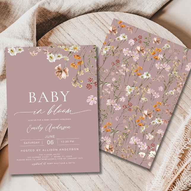 Invitación Bebé de flores silvestres rosadas en el Baby Showe (Subido por el creador)