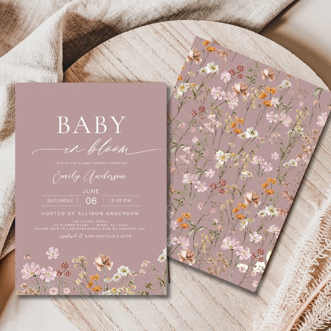 Invitación Bebé de flores silvestres rosadas en el Baby Showe (Subido por el creador)