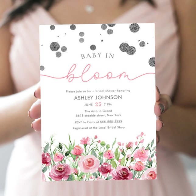 Invitación Bebé de flores silvestres rosadas Rubor en Chica d (Subido por el creador)