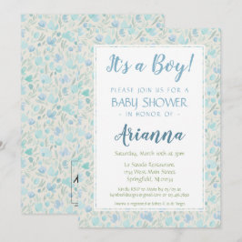 Invitación Bebé de flores verdes y azules