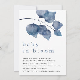 Invitación Bebé De Foliage Azul Moderno En Ducha De Bloom