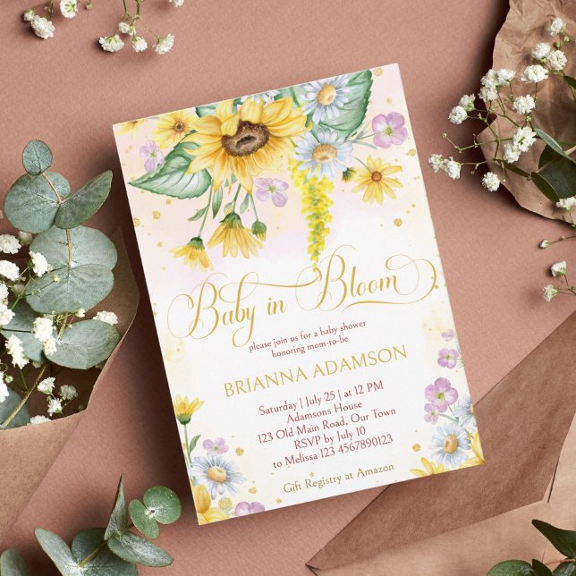 Invitación Bebé de girasol de margarita salvaje en una ducha  (Subido por el creador)