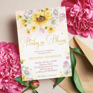 Invitación Bebé de girasol de margarita salvaje en una ducha