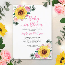 Invitación Bebé De Girasol En Bloom Baby Shower Floral Rosa