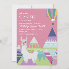 Invitación Bebé de globo rosa Alpaca Ver Baby Shower