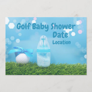 Invitación Bebé de golf Ducha con bola de golf y botella de l