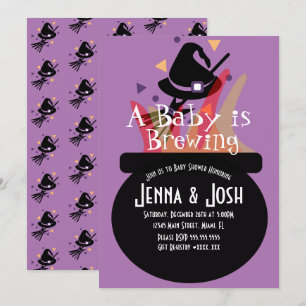 Invitación Bebé de Halloween Espeluznante Caldero de Bruja Sh