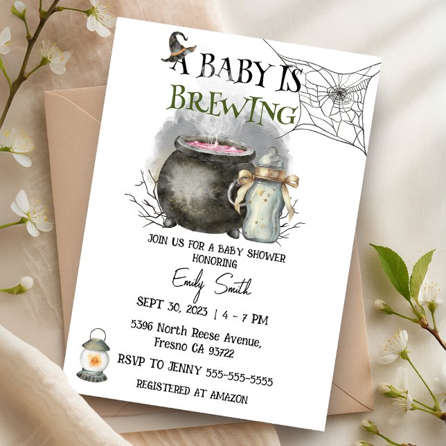 Invitación Bebé de Halloween está preparando Baby Shower (Halloween Baby is Brewing Baby Shower Invitation)