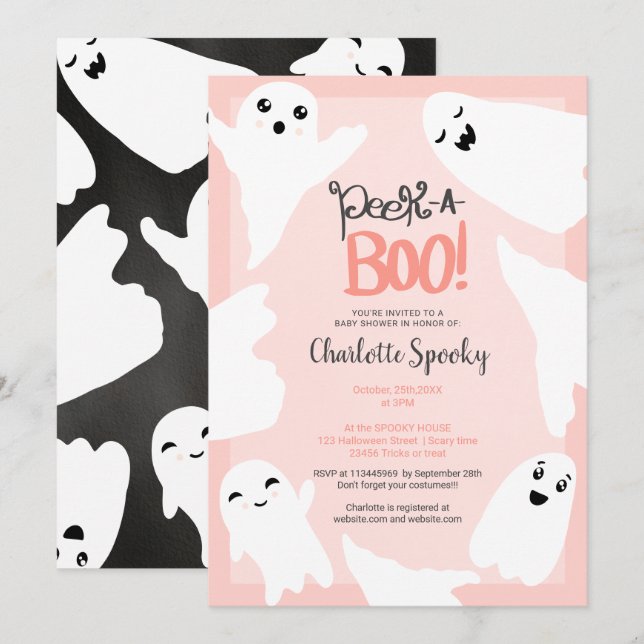 Invitación Bebé de Halloween lindo, fantasmas, ducha de bebé  (Anverso / Reverso)