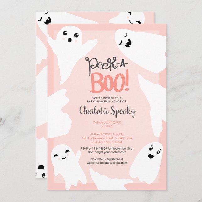 Invitación Bebé de Halloween lindo, fantasmas, ducha de bebé  (Anverso / Reverso)