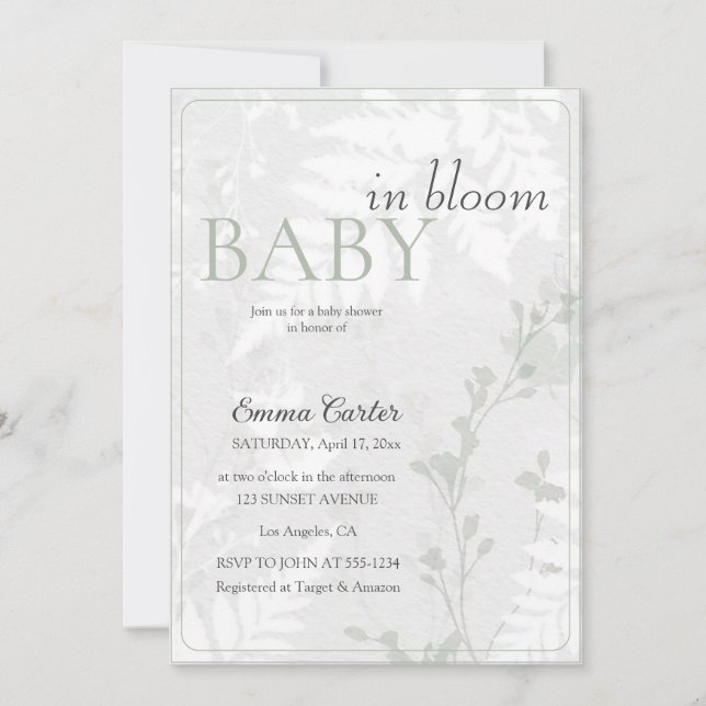 Invitación Bebé de impresión floral de flores en flores paste (Anverso)