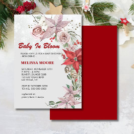 Invitación Bebé de invierno en flor pink floral cínsettia roj