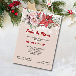 Invitación Bebé de invierno en flor pink floral cínsettia roj