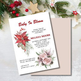 Invitación Bebé de invierno en flor pink floral cínsettia roj