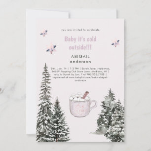 Invitación Bebé de invierno rosa hace frío fuera de la ducha
