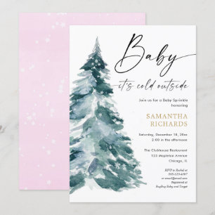 Invitación Bebé de invierno rosado rociado hace frío afuera d