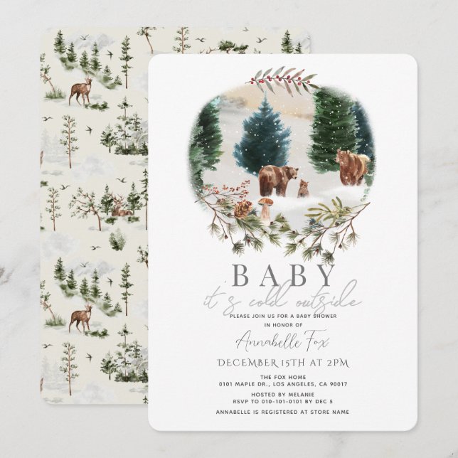 Invitación Bebé de la familia del oso hace frío fuera de Baby (Anverso / Reverso)