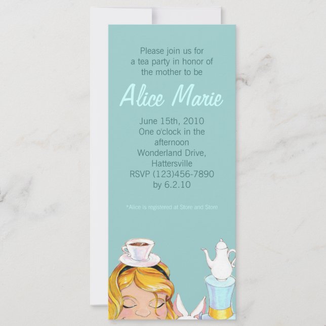 Invitación Bebé de la fiesta del té de Alicia o azul nupcial (Anverso)