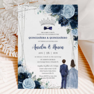 Invitación Bebé de la marina Blue Floral Twins niño Chica Qui