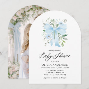 Invitación Bebé de lazo azul en flor Floral Niño Baño de bebé