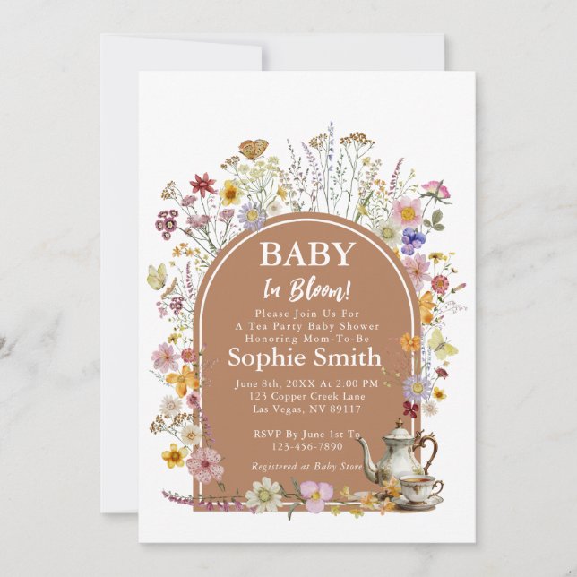 Invitación Bebé de los Jardín del Té en el Baby Shower de Blo (Anverso)