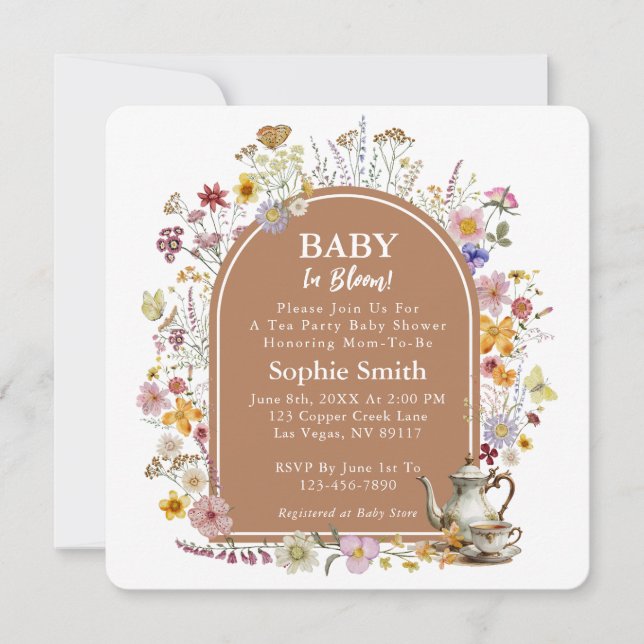 Invitación Bebé de los Jardín del Té en el Baby Shower de Blo (Anverso)