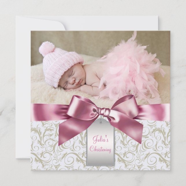 Invitación Bebé de marfil rosado de natación foto cristiana (Anverso)