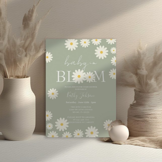 Invitación Bebé de margarita con flores de oliva en una ducha (Subido por el creador)