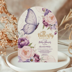 Invitación Bebé de Mariposa Floral Morado Rubor Fiesta Prenat