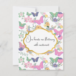 Invitación Bebé de Mariposas Rosadas y Verdes 