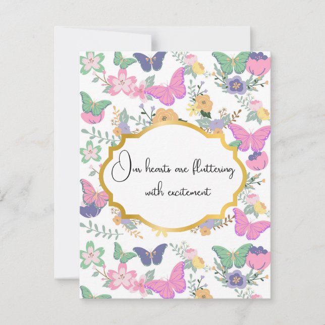 Invitación Bebé de Mariposas Rosadas y Verdes  (Anverso)
