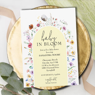 Invitación Bebé de moda en el floreciente Baby Shower amarill