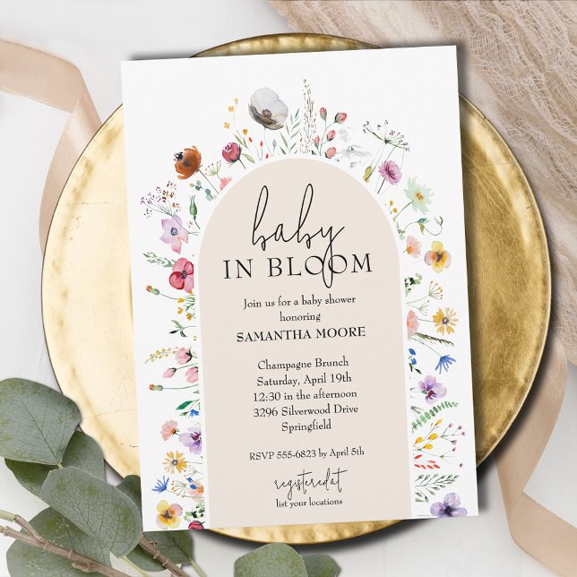 Invitación Bebé de moda en el floreciente Baby Shower de marf (Baby in Bloom ivory baby shower invitations, INSTANT DOWNLOAD and/or PRINTED)