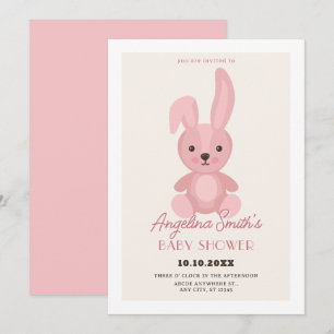 Invitación Bebé de muñeca de conejo lindo rosa
