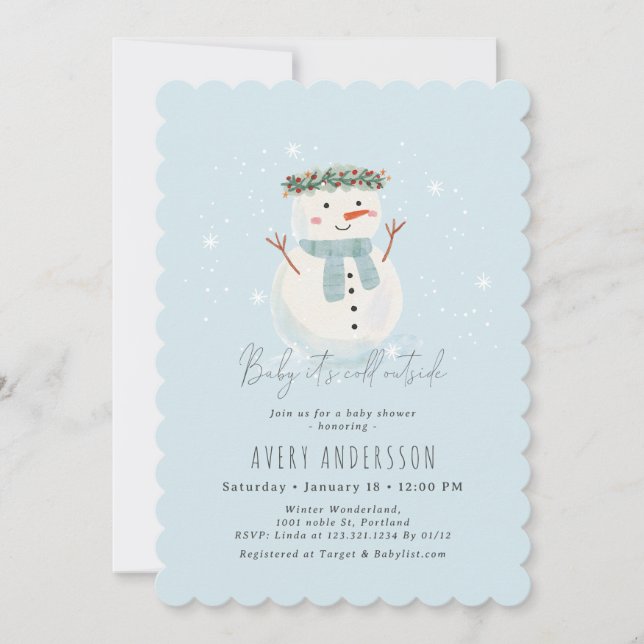 Invitación Bebé de muñecas de nieve está frío fuera de Baby S (Anverso)