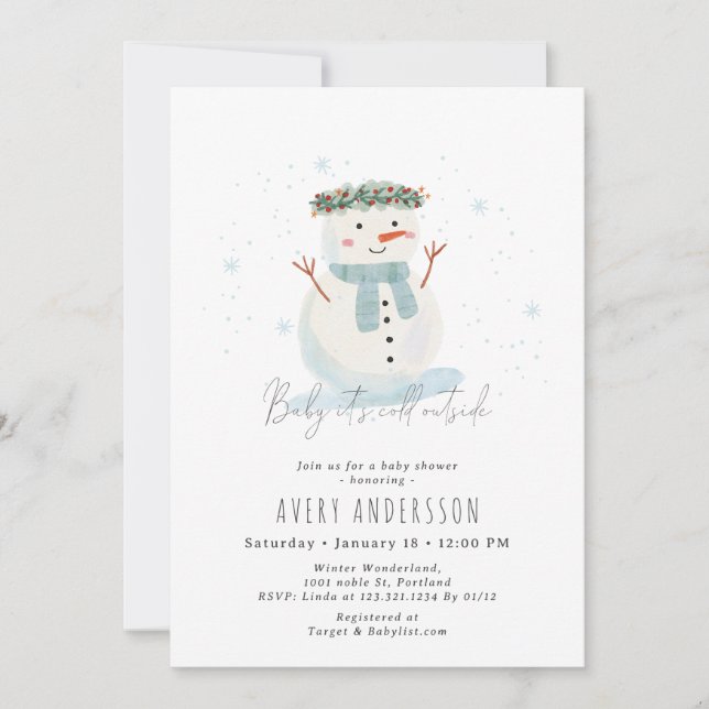 Invitación Bebé de muñecas de nieve está frío fuera de Baby S (Anverso)