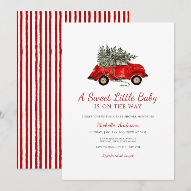 Invitación Bebé de Navidad Rústica Shower de una Dulce Bebé (Anverso / Reverso)