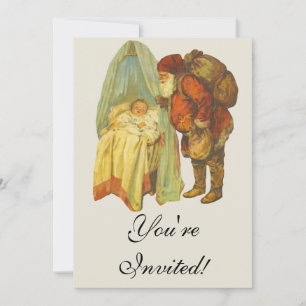Invitación Bebé de Navidad Santa Claus Vintage