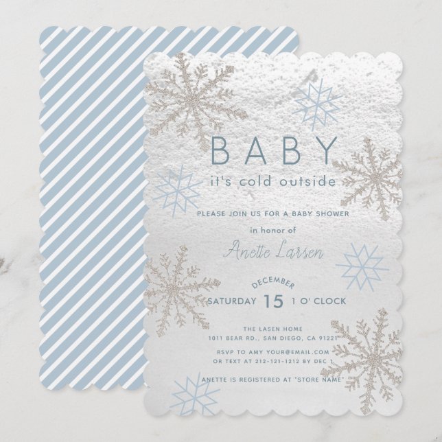 Invitación Bebé de nevada azul frío fuera de Baby Shower (Anverso / Reverso)