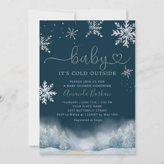 Invitación Bebé de nieve en invierno hace frío fuera de Baby  (Anverso)