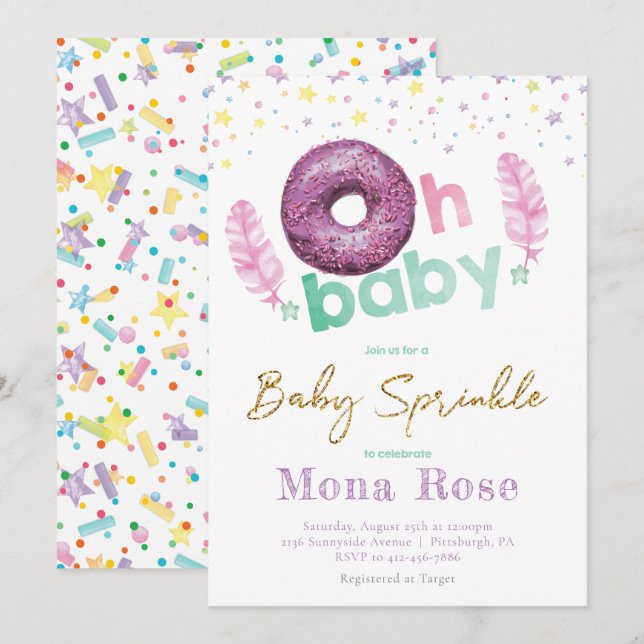 Invitación Bebé de nogal Sprinkle Colorful (Anverso / Reverso)