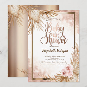 Invitación Bebé de oro rosa Pampas Rosas Baby Shower