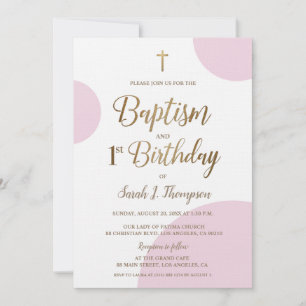 Invitación Bebé de oro rosado Baptismo Primer cumpleaños