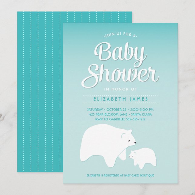 Invitación Bebé de oso polar (Anverso / Reverso)